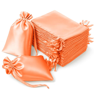 60 Pack Peach Satin Wedding Party Favor Bags, Drawstring Pouch Gift Bags 6"x9"