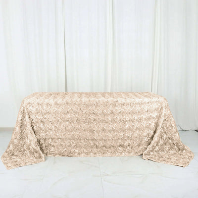 Satin Rectangle Tablecloth 90"x132" Beige - Grandiose 3D Rosette Table Cover