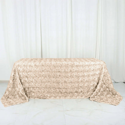 Satin Rectangle Tablecloth 90"x132" Beige - Grandiose 3D Rosette Table Cover