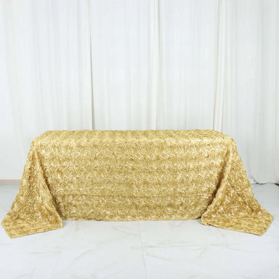 Satin Rectangle Tablecloth 90"x132" Champagne - Grandiose 3D Rosette Table Cover