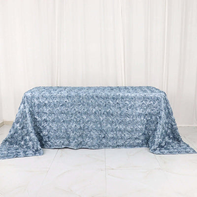 Satin Rectangle Tablecloth 90"x132" Dusty Blue - Grandiose 3D Rosette Table Cover