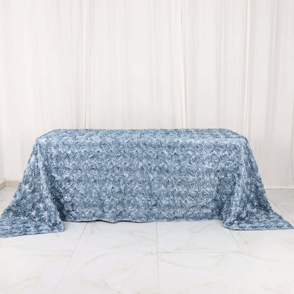 Satin Rectangle Tablecloth 90"x132" Dusty Blue - Grandiose 3D Rosette Table Cover