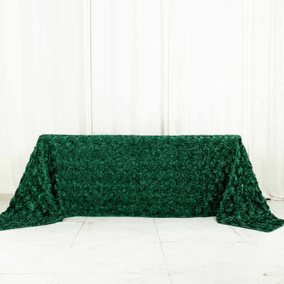 Satin Rectangle Tablecloth 90"x132" Hunter Emerald Green - Grandiose 3D Rosette Table Cover
