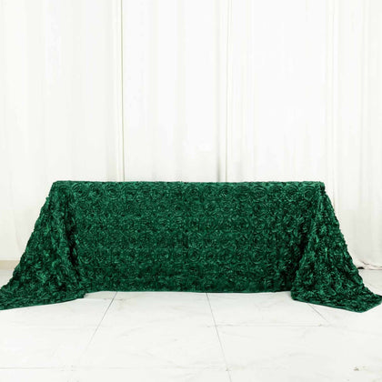 Satin Rectangle Tablecloth 90"x132" Hunter Emerald Green - Grandiose 3D Rosette Table Cover