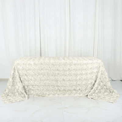Satin Rectangle Tablecloth 90"x132" Ivory - Grandiose 3D Rosette Table Cover