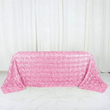 Satin Rectangle Tablecloth 90"x132" Pink - Grandiose 3D Rosette Table Cover