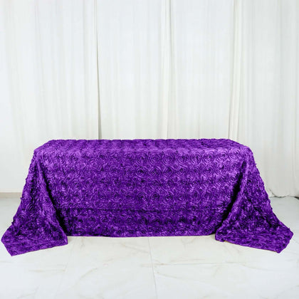 Satin Rectangle Tablecloth 90"x132" Purple - Grandiose 3D Rosette Table Cover