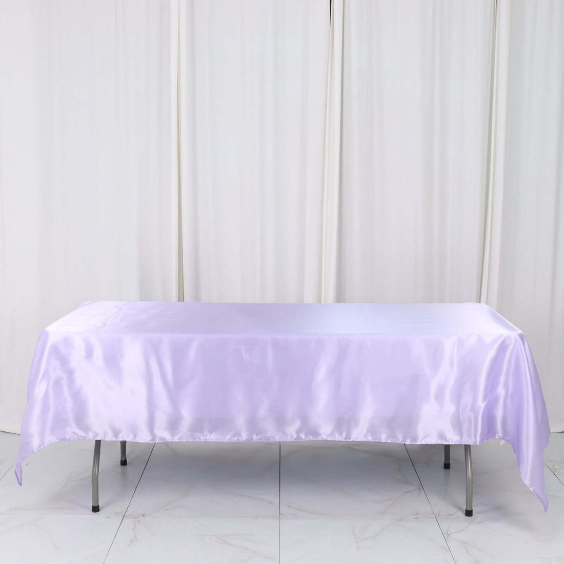 Lavender satin tablecloth on a white background