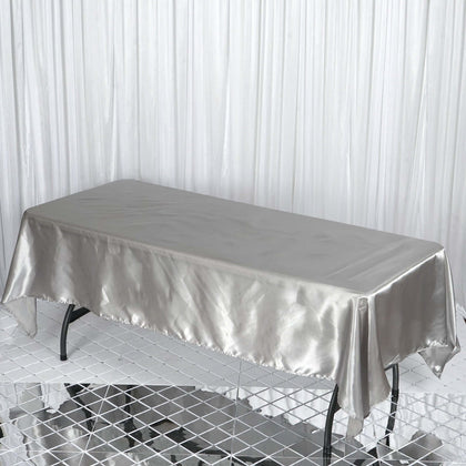Satin Rectangular Tablecloth 60"x102" Silver - Wrinkle-Resistant & Durable Table Cover