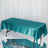 Teal satin tablecloth draped over a rectangular table