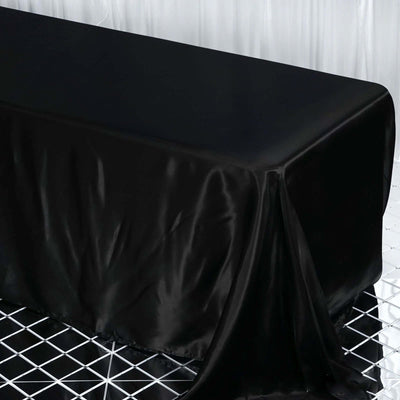 Satin Rectangular Tablecloth 90"x132" Black - Seamless Classy Table Cover for Weddings & Events
