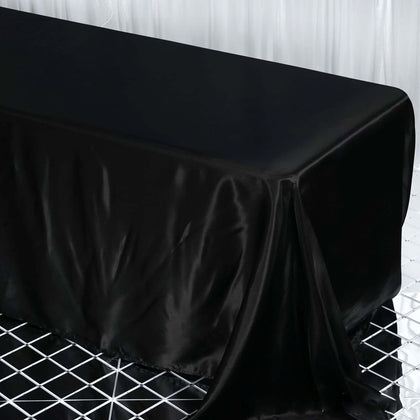 Satin Rectangular Tablecloth 90"x132" Black - Seamless Classy Table Cover for Weddings & Events