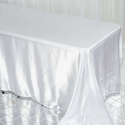Satin Rectangular Tablecloth 90"x132" White - Seamless Classy Table Cover for Weddings & Events