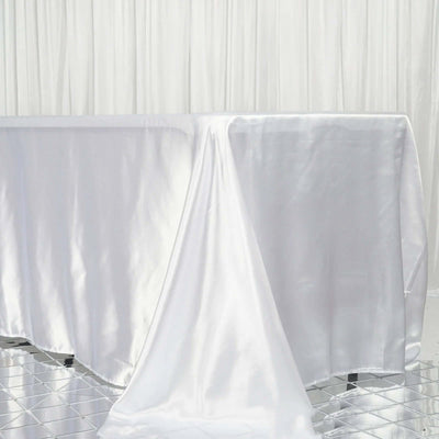 Satin Rectangular Tablecloth 90"x156" White - Seamless Sophisticated Table Cover for Weddings & Events