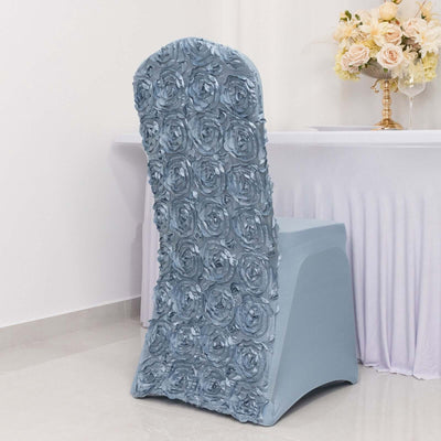 Satin Rosette Spandex Stretch Banquet Chair Cover Dusty Blue - Fitted Slip-On Slipcover