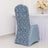 Blue chair cover with floral design for event decoration.