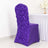 Purple flowered chair cover for elegant event decor.