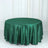 Green satin tablecloth on a round table.