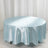 Light blue satin tablecloth draped over a round table