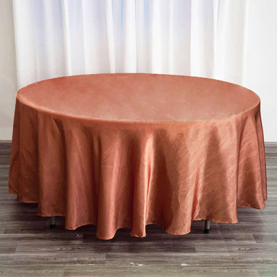 Satin Round Tablecloth 108" Terracotta (Rust) - Smooth & Durable Table Cover