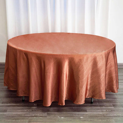Satin Round Tablecloth 108" Terracotta (Rust) - Smooth & Durable Table Cover