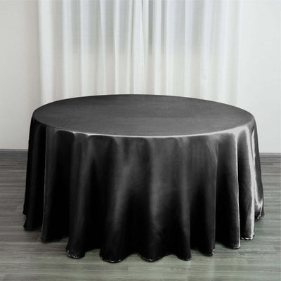 Satin Round Tablecloth 120" Black - Classy Seamless Table Cover for Weddings & Events