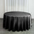 Round black tablecloth draped over a table in a minimalist setting.