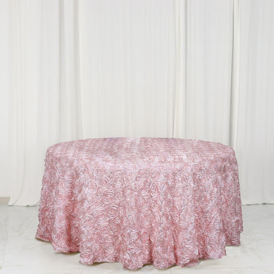 Satin Round Tablecloth 120" Blush - Grandiose 3D Rosette Table Cover