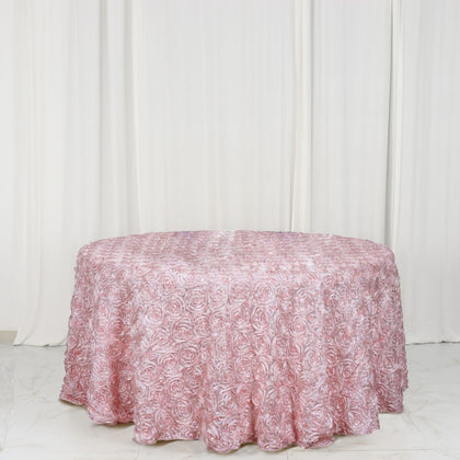 Satin Round Tablecloth 120" Blush - Grandiose 3D Rosette Table Cover
