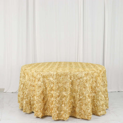 Satin Round Tablecloth 120" Champagne - Grandiose 3D Rosette Table Cover