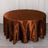 Round brown satin tablecloth on a plain surface.