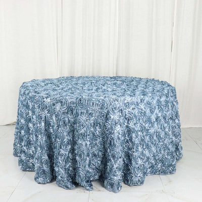 Satin Round Tablecloth 120" Dusty Blue - Grandiose 3D Rosette Table Cover
