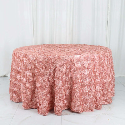 Satin Round Tablecloth 120" Dusty Rose - Grandiose 3D Rosette Table Cover