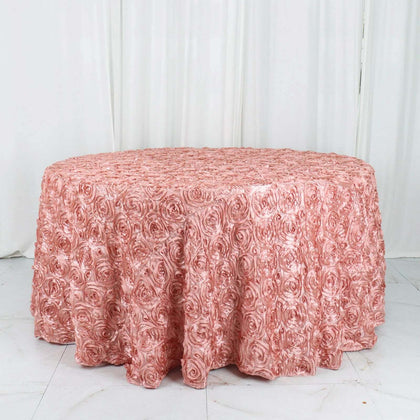 Satin Round Tablecloth 120" Dusty Rose - Grandiose 3D Rosette Table Cover