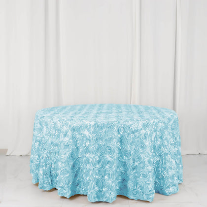 Satin Round Tablecloth 120" Light Blue - Grandiose 3D Rosette Table Cover