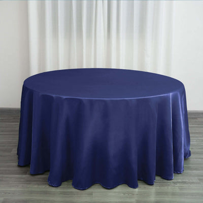Satin Round Tablecloth 120" Navy Blue - Seamless Table Cover