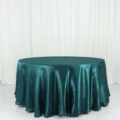 Satin Round Tablecloth 120" Peacock Teal - Seamless Table Cover