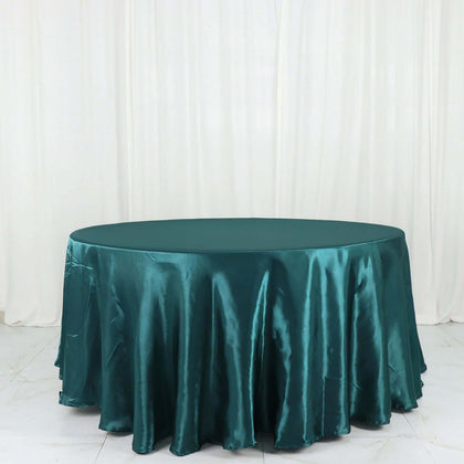 Satin Round Tablecloth 120" Peacock Teal - Seamless Table Cover