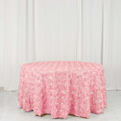 Satin Round Tablecloth 120" Pink - Grandiose 3D Rosette Table Cover