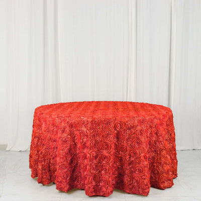 Satin Round Tablecloth 120" Red - Grandiose 3D Rosette Table Cover