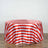 Red and white striped tablecloth draped over a round table