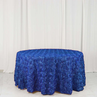 Satin Round Tablecloth 120" Royal Blue - Grandiose 3D Rosette Table Cover
