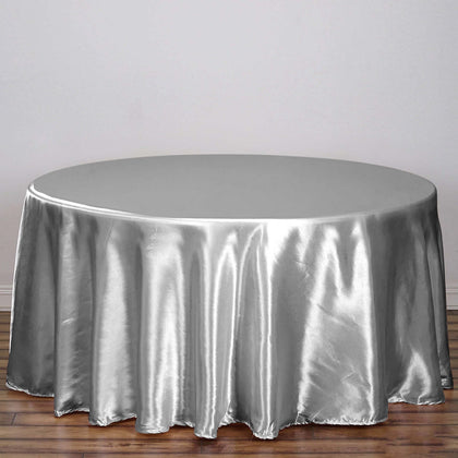 Satin Round Tablecloth 120" Silver - Seamless Table Cover