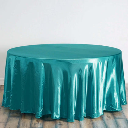 Satin Round Tablecloth 120" Turquoise - Seamless Table Cover