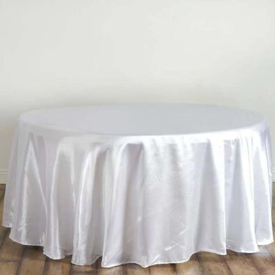 Satin Round Tablecloth 120" White - Classy Seamless Table Cover for Weddings & Events