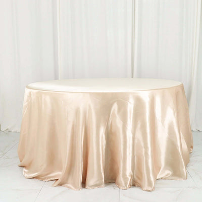 Satin Round Tablecloth 132" Beige - Seamless Table Cover