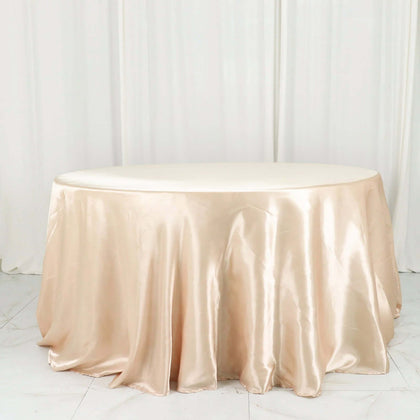 Satin Round Tablecloth 132" Beige - Seamless Table Cover