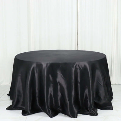 Satin Round Tablecloth 132" Black - Classy Seamless Table Cover for Weddings & Events