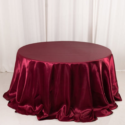 Satin Round Tablecloth 132" Burgundy - Seamless Table Cover