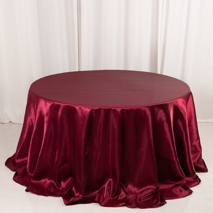 Satin Round Tablecloth 132" Burgundy - Seamless Table Cover